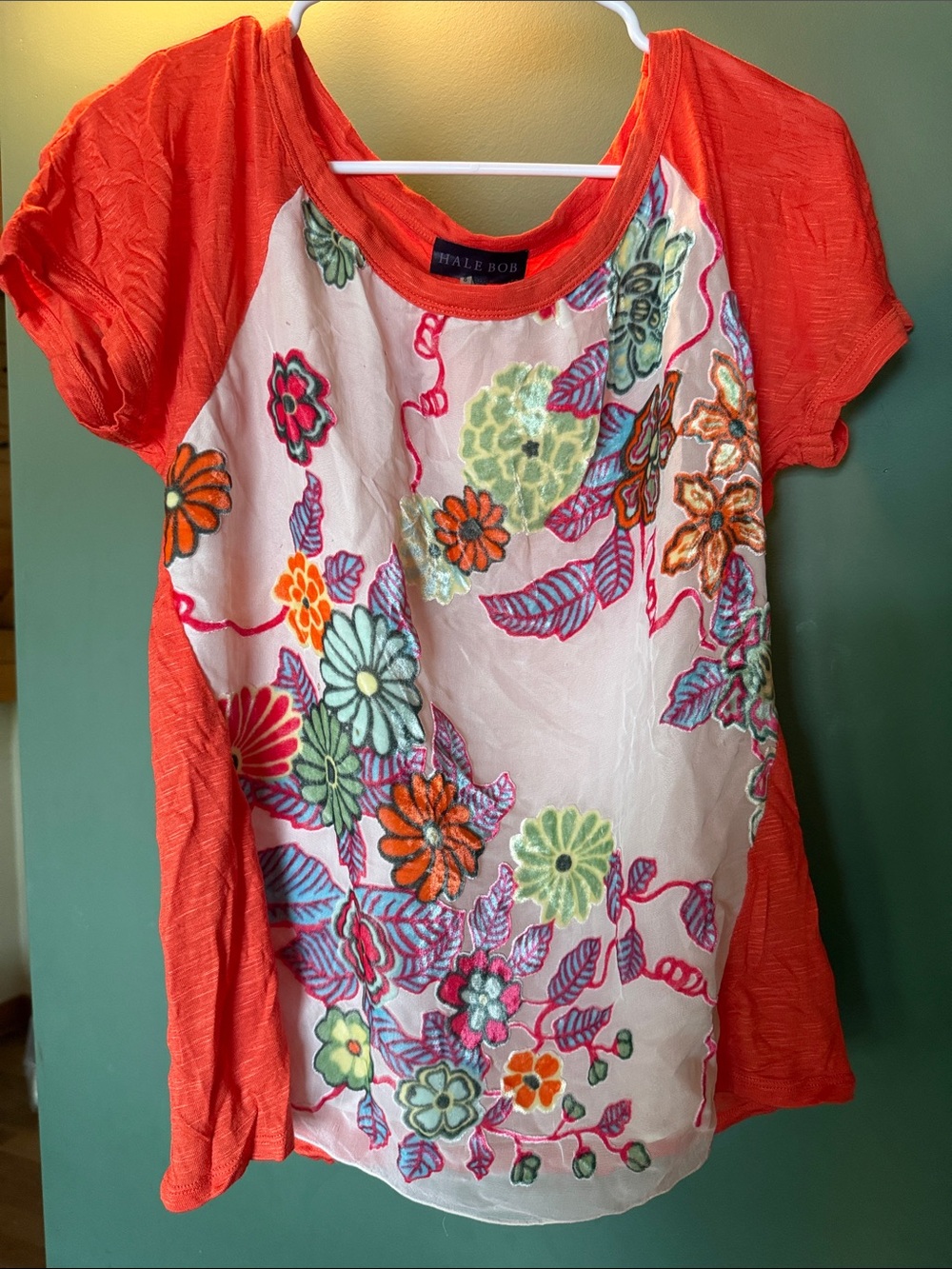 Hale Bob Orange Floral Embroidered Tee